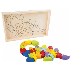 Drewniane puzzle do nauki alfabetu - Dinozaur ABC