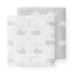 Fresk Pieluszki muślinowe zestaw 2 szt. 70 x 60 cm Wieloryb Dawn grey