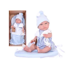 Hiszpańska lalka bobas chłopiec John w śpiworku - 39cm