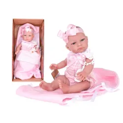 Hiszpańska lalka bobas dziewczynka Jenny w śpiworku - 39cm