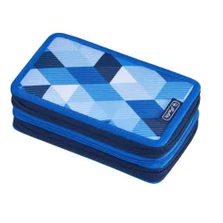 Potrójny piórnik z wyposażeniem 31 części - Blue Cubes
