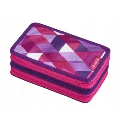 Potrójny piórnik z wyposażeniem 31 części – Pink Cubes