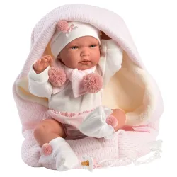 Hiszpańska lalka bobas dziewczynka Nica w beciku 40cm - full body