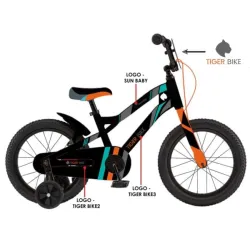 Rowerek dla dzieci 12" Tiger Bike z pchaczem czarno - pomarańczowy