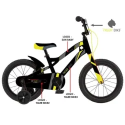 Rowerek dla dzieci 12" Tiger Bike z pchaczem czarno - żółty