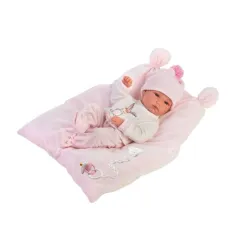 Lalka bobas dziewczynka Bimba 35 cm na różowej poduszeczce