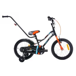 Rowerek dla dzieci 16" Tiger Bike z pchaczem czarno - pomarańczowy
