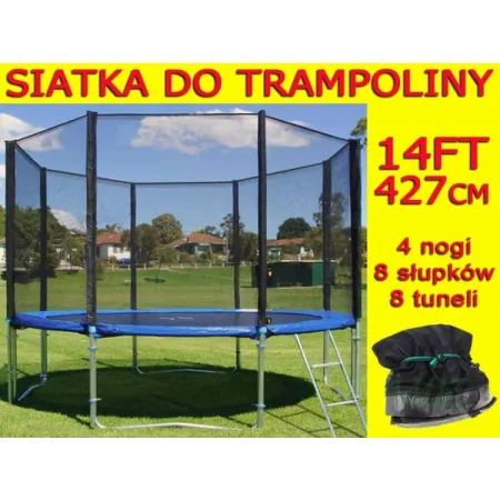Siatka ochronna do trampoliny 14 FT (427 cm) 4 nogi - 8 słupków - 8 tuneli CZARNA