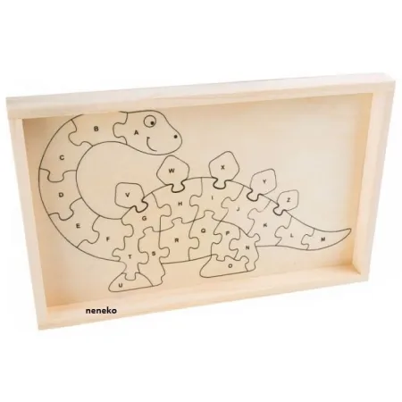 Drewniane puzzle do nauki alfabetu - Dinozaur ABC