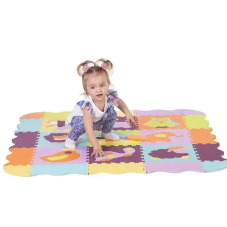 Piankowe puzzle podłogowe Wesołe Zoo z obrzeżem – 77 elementów