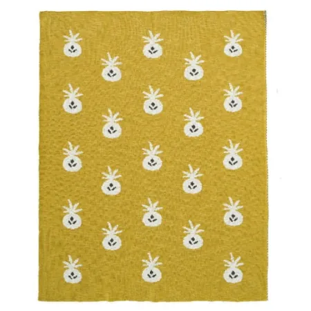 Fresk Tkany kocyk z bawełny organicznej 100 x 150 cm Ananas Mustard