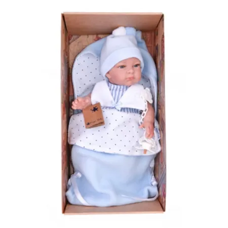 Hiszpańska lalka bobas chłopiec John w śpiworku - 39cm