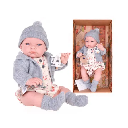 Hiszpańska lalka bobas chłopiec John w szarym sweterku - 45cm