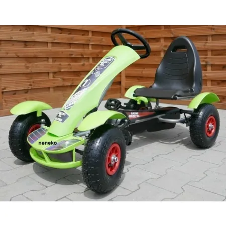 Duży GOKART na pedały dla dziecka POMPOWANE koła - Zielony