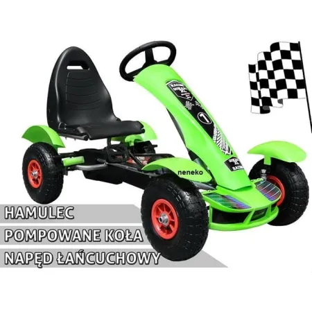 Duży GOKART na pedały dla dziecka POMPOWANE koła - Zielony