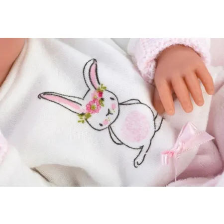 Lalka bobas dziewczynka Bimba 35 cm na różowej poduszeczce