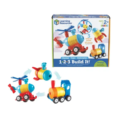 Pojazdy, Zestaw konstrukcyjny, Rakieta, Pociąg, Helikopter, 1-2-3 Build It!