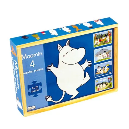 Drewniane Puzzle, 4 Układanki, 4 x 12 elementów, Muminki