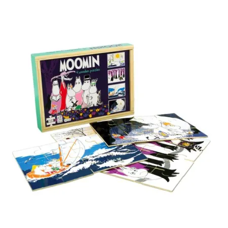 Drewniane Puzzle, 4 Układanki, 4 x12 elementów, Muminki i Przyjaciele