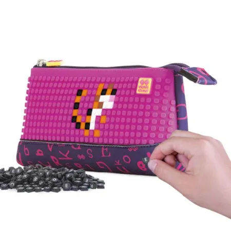 Neoprenowy Piórnik na Suwak, Kosmetyczka, Saszetka, PIXIE CREW, Alfabet, Purpurowy Panel