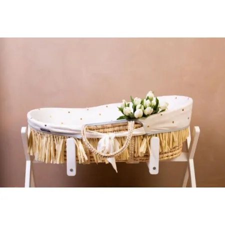 Childhome Kosz mojżesza Boho z materacykiem + Pokrowiec Jersey Gold dots
