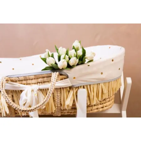 Childhome Kosz mojżesza Boho z materacykiem + Pokrowiec Jersey Gold dots