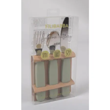 Filibabba Silikonowy zestaw sztućców 3szt. Green